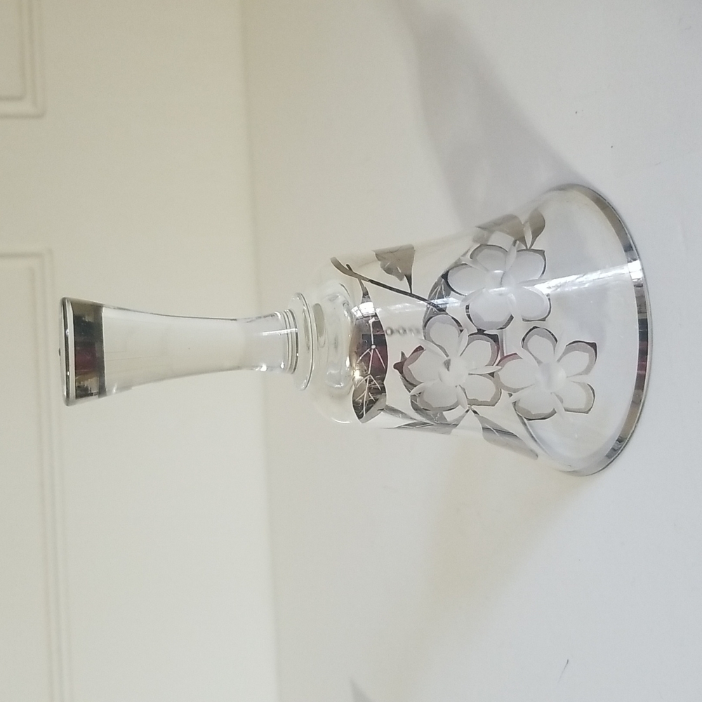 Vintage Large Crystal Glass Dinner Bell with Silver Etched Flowers
